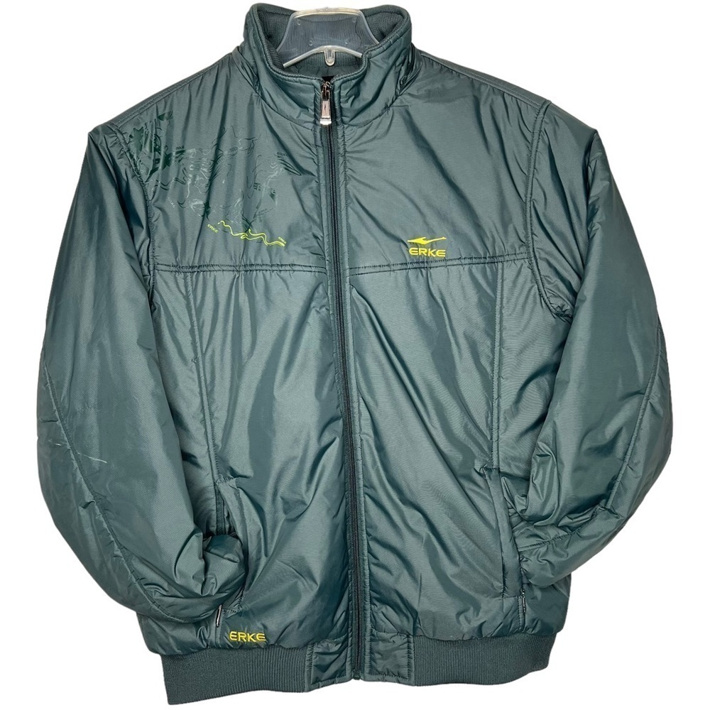 Erke Green Insulated Rain Wind Resistant Bomber Jackets Size XL Removable Hood